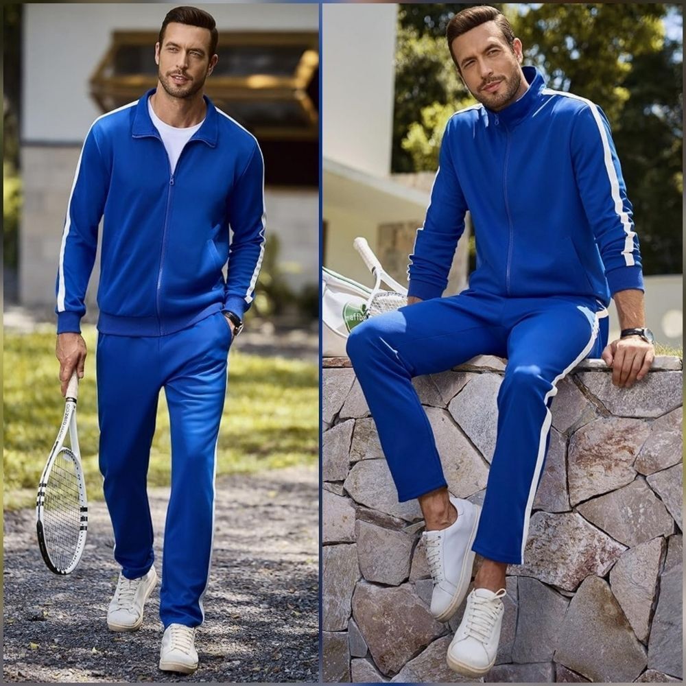 🔸️⏭️NWT Blue Athletic Track Jacket & Jogger Pants Set Men's XLarge